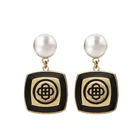 Black Pearl Earrings 2022 New Fashion Square Black Base Oil Pearl Earrings