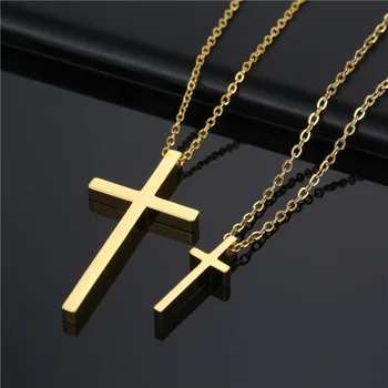 Non Tarnish Fashion Stainless Steel 18k Gold Plated Rope Chain Rope Chain Cross Pendant Necklace Jewelry