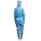 Blue And White Strip Or Grid Cleanroom Polyester Antistatic Working Clothes For Manufacturing