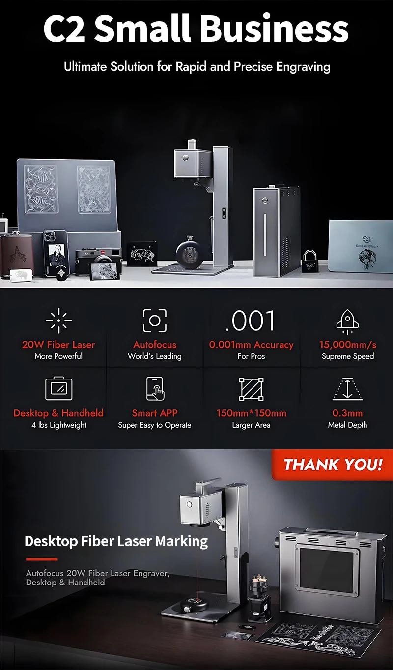 C2 Desktop Fiber Laser Marking Machine Easy-to-Operate Screen Printing for Small Business for Acrylic Glass Rubber Wood Diode