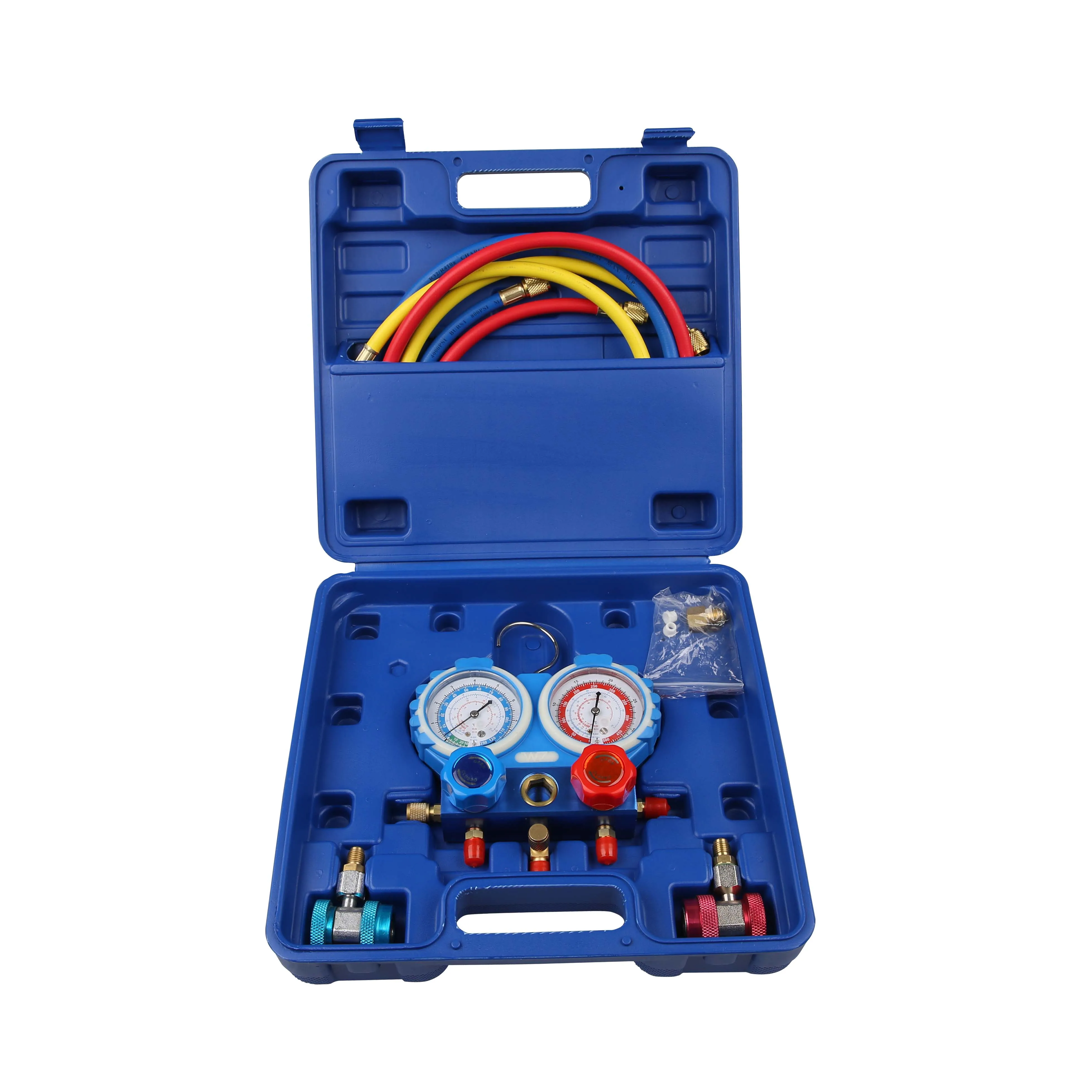 product hfo 1234yf aluminum manifold gauge with hoses for air conditioner gas pressure gauge-4