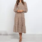 Chiffon Skirt Women's Chiffon Print Waist Slimming Dress Temperament Lady Long-sleeved Midi Skirt