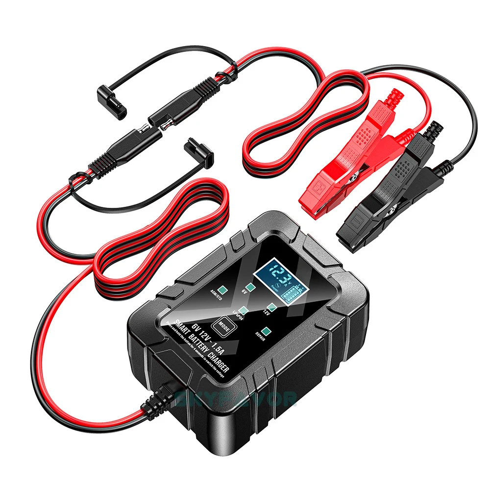 Universal smart 6V 12V battery charger 6V 12V 1.5A automatic lifepo4 lfp lead acid gel agm repair battery charger with SEA plug