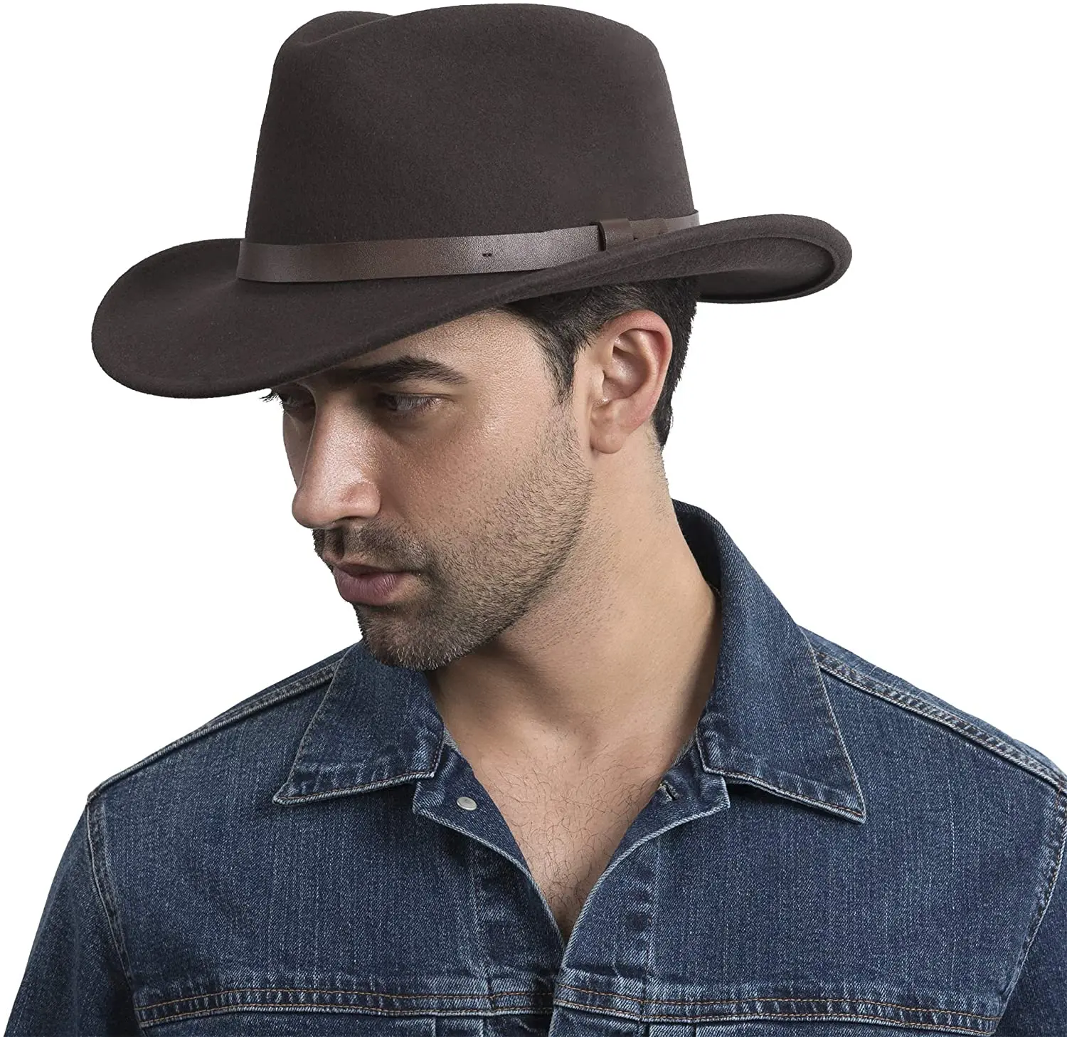 Cowboy Hat Men Black Wool Felt Western 