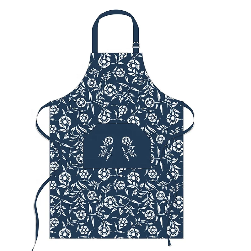 Customized colorful waterproof oil proof chef apron suitable for household cotton printed kitchen embroidered apron