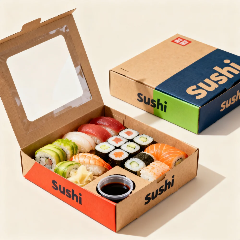 Krabice na jídlo z potaženého papíru Kraft Fast Food Take Away Package Container UV s barevným potiskem Sushi boxy Balení