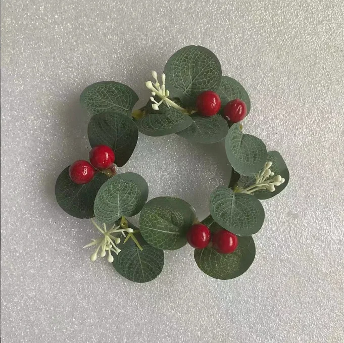 Handmade Artificial Flower Eucalyptus Wreath for Candle Greenery Farmhouse Home Decor Flower  Wreath