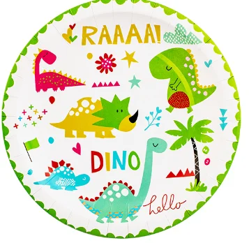 Disposable White Cardboard Plate Three Dinosaur Printing 7