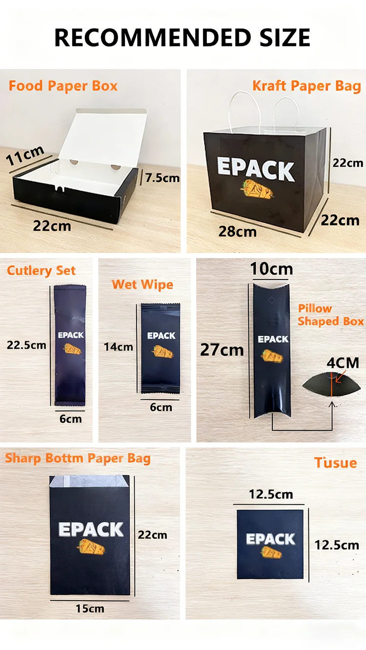 Vlastní logo Tištěné Arabština Halal Restaurace Gril Zabalení Tarna Shawarma Přihrádka Box Kebab Polštář Box Papírové balení