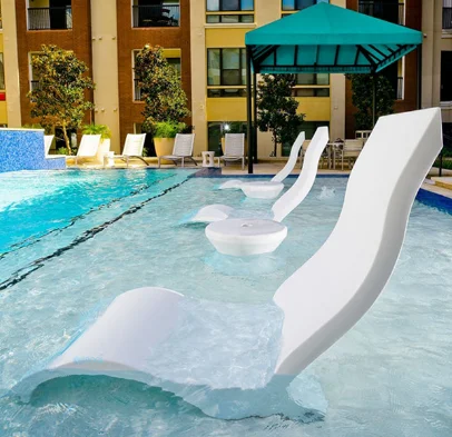 tanning lounge chair in pool