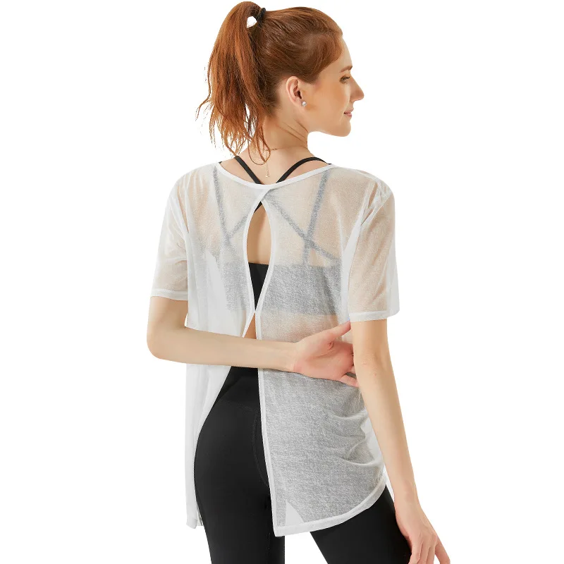 Supply Summer Sports Smock Translucent Gauze Loose Women Sport T-Shirt Unique Fitness Yoga Wear Sexy Running Wear