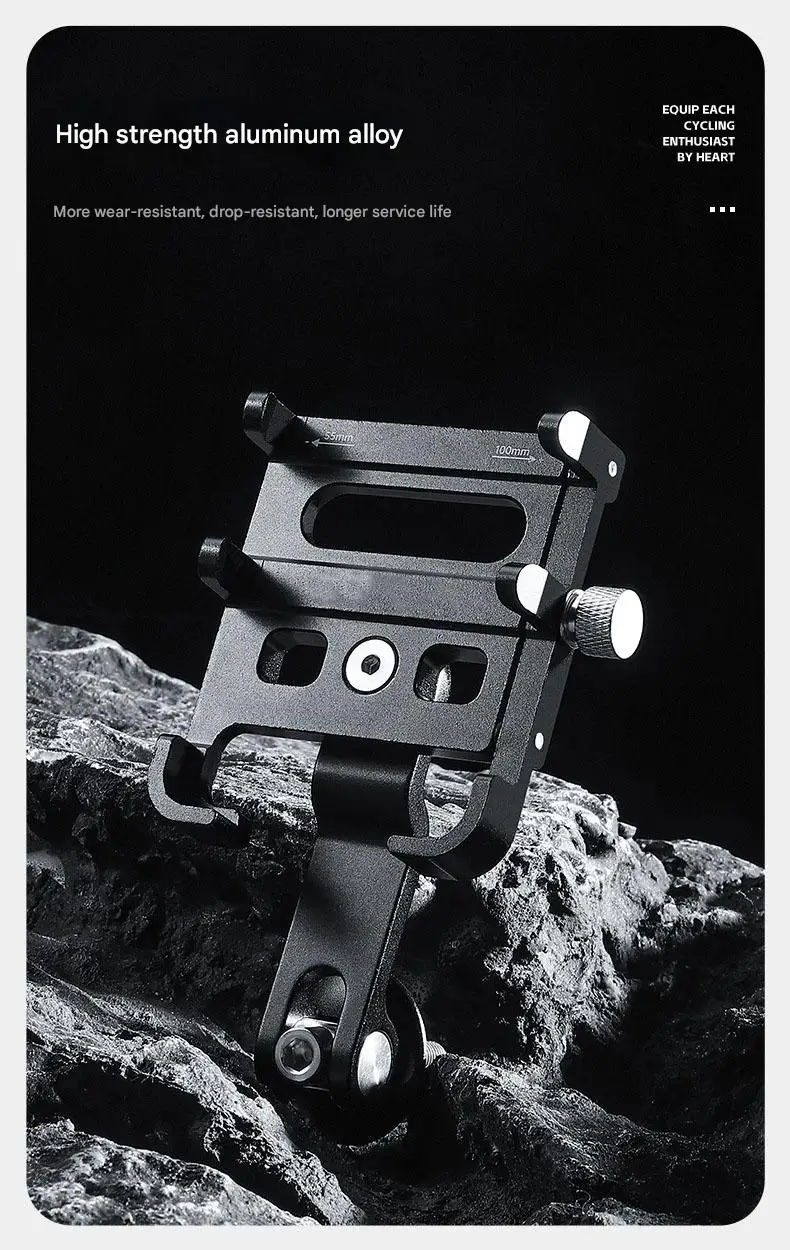 Universal Motorcycle Cell Phone Holder with Bottom Support Stainless Steel Black for Right Side Placement of Your Phone