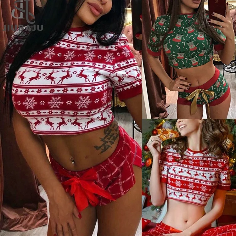 New Christmas Print Pajama Set Casual T-shirt And Shorts Two Piece Suit