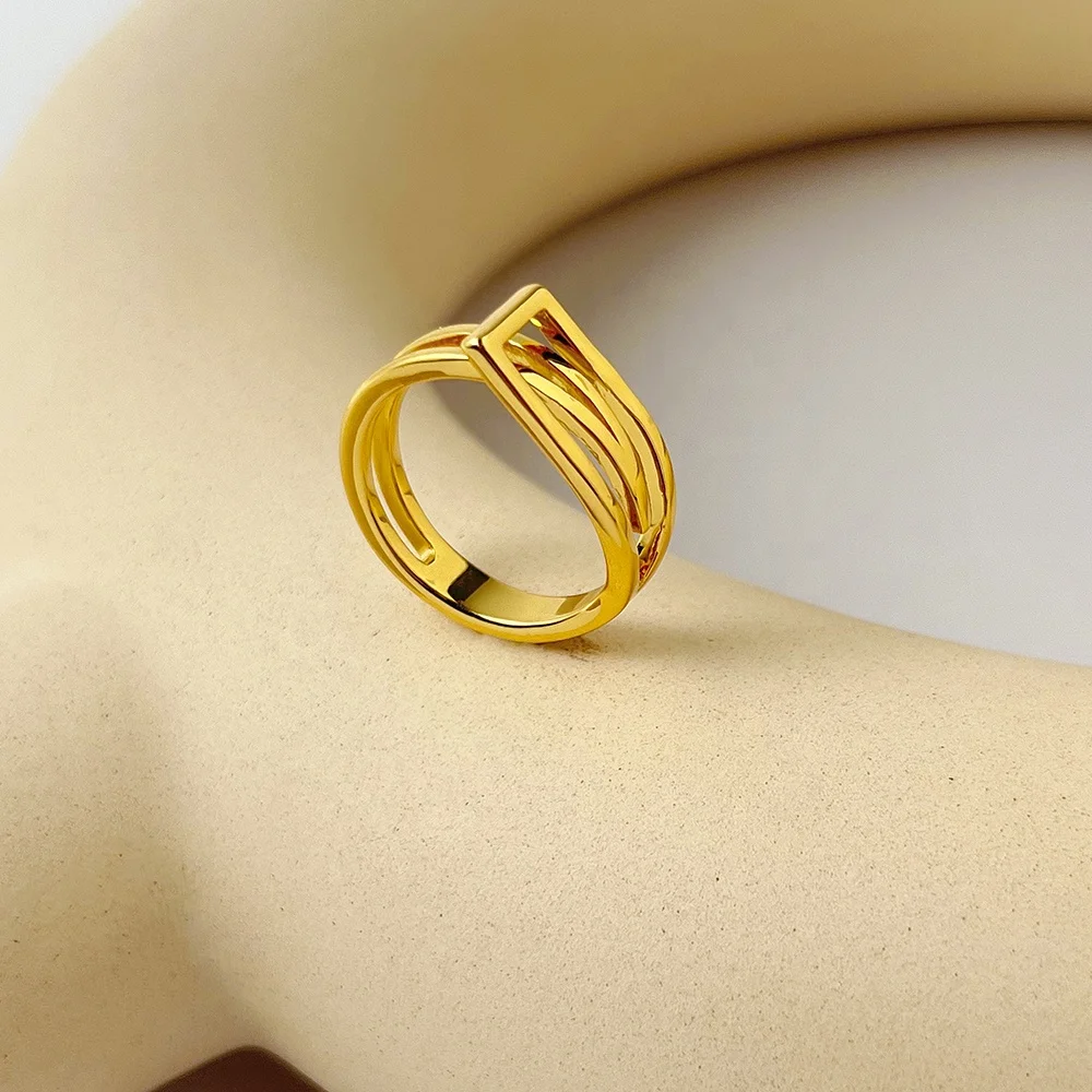 Original Design 18K Gold Plated Brass Jewelry New In Geometric Gold Color Ring For Women Party Sexy Rings R224178