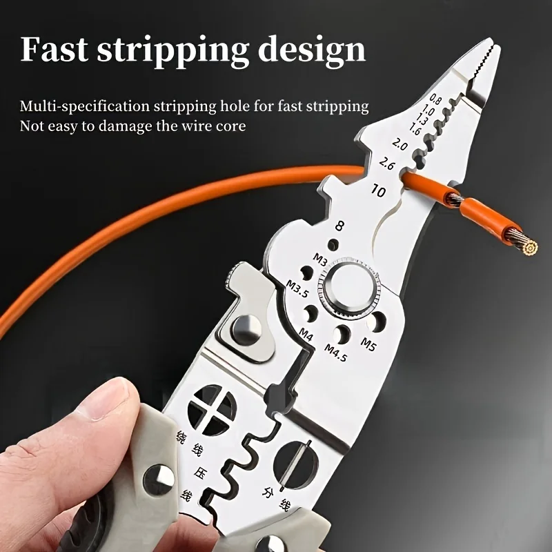 1pc 8.5-Inch Multi-Functional Stainless Steel Wire Cutter and Stripper Pliers for Electricians and Home Use