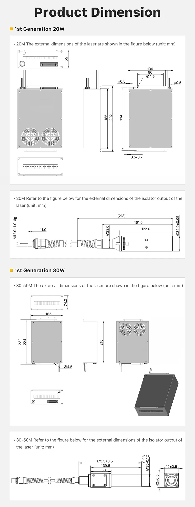 For Cloudray New 20W/30W Laser Fiber Source for Condition Marking Machine