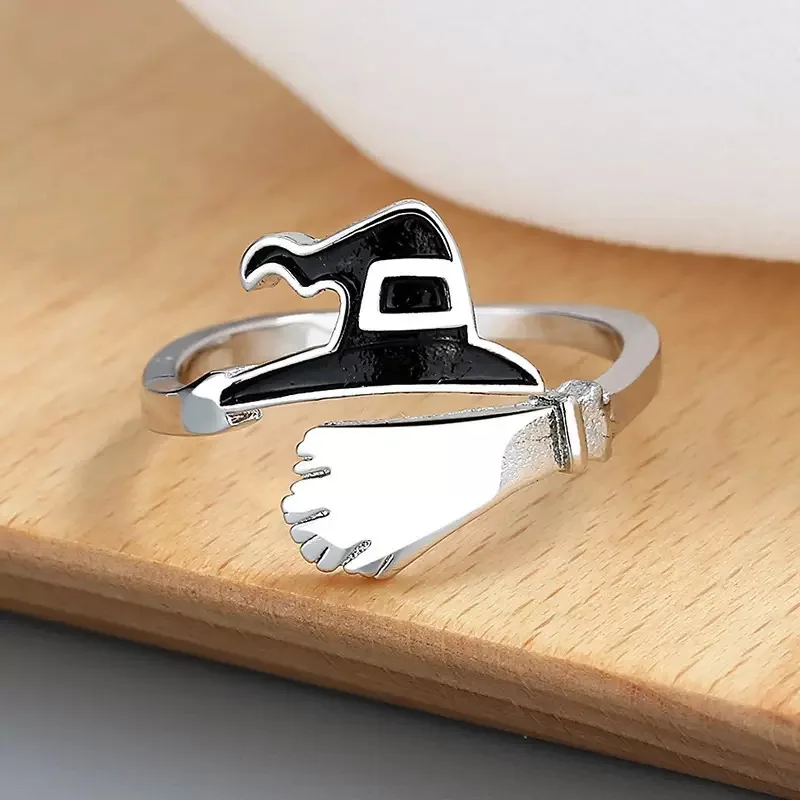 Halloween Ghost Hollow out enamel Pumpkin Witch Hat open adjustable Rings