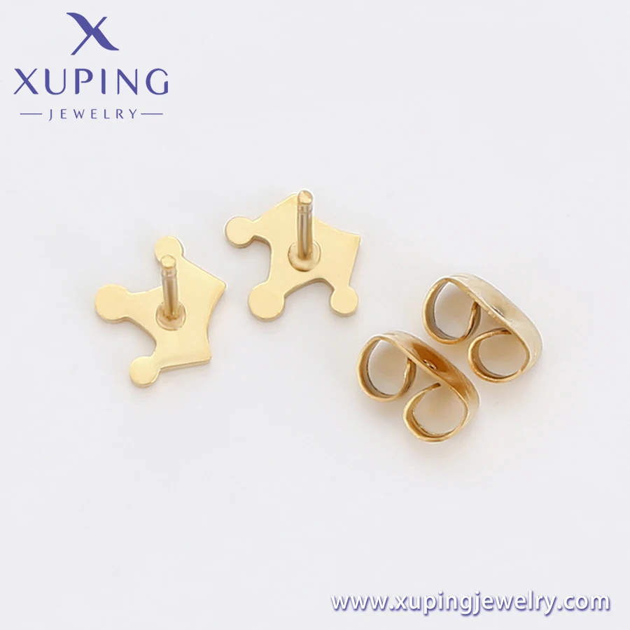 A00768997 xuping jewelry royal vintage simple luxury 14K gold-plated crown stainless steel earrings