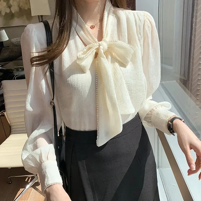 Wholesale fashion women's elegant printed shirt Chiffon loose long sleeve shirt ladies office blouse