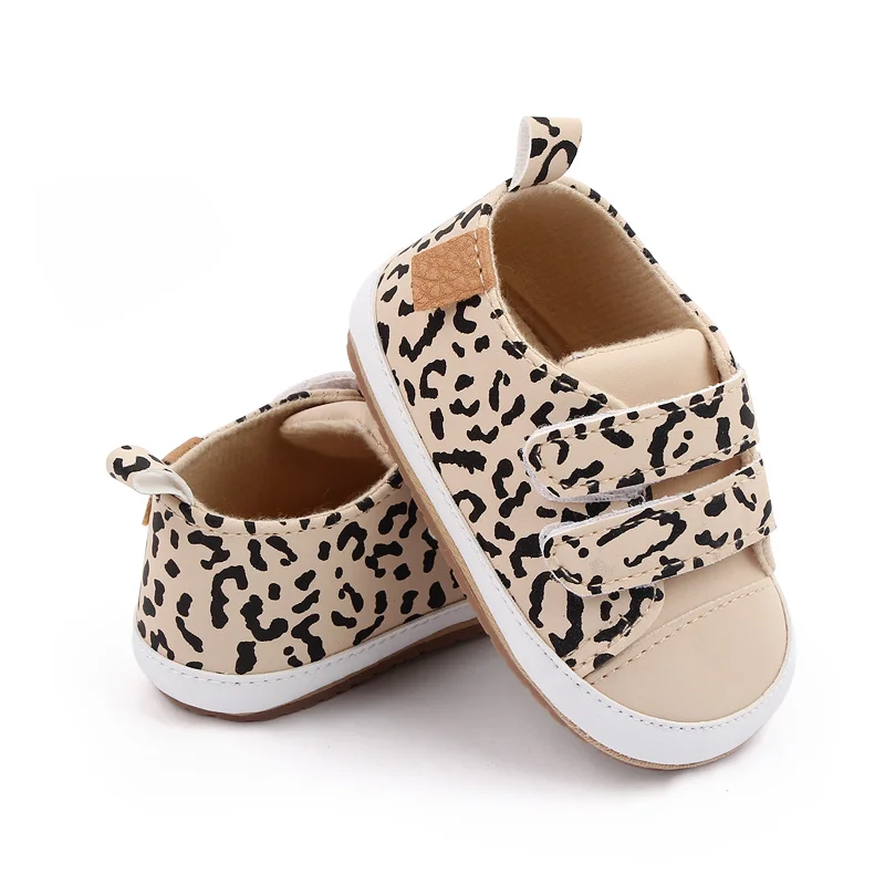 Unisex Toddler Shoes Soft Bottom with Solid Color and Leopard Print Non-Slip Design for Babies Aged 0-18 Months details