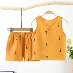 New Factor Direct Pure cotton Summer sleeveless Vest shorts Korean version 2 Pieces baby set clothes