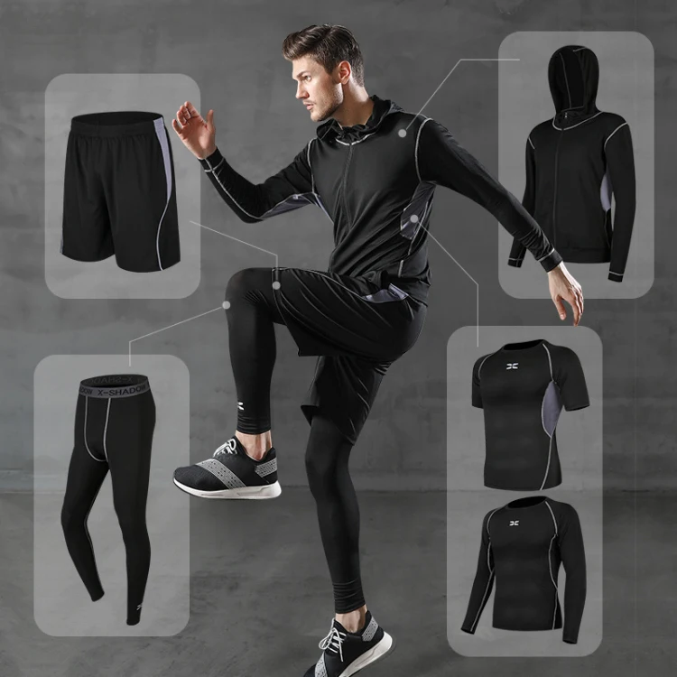 Men Workout Fitness Apparel Gym Outdoor Running Compression Long Pants Shirt Top 