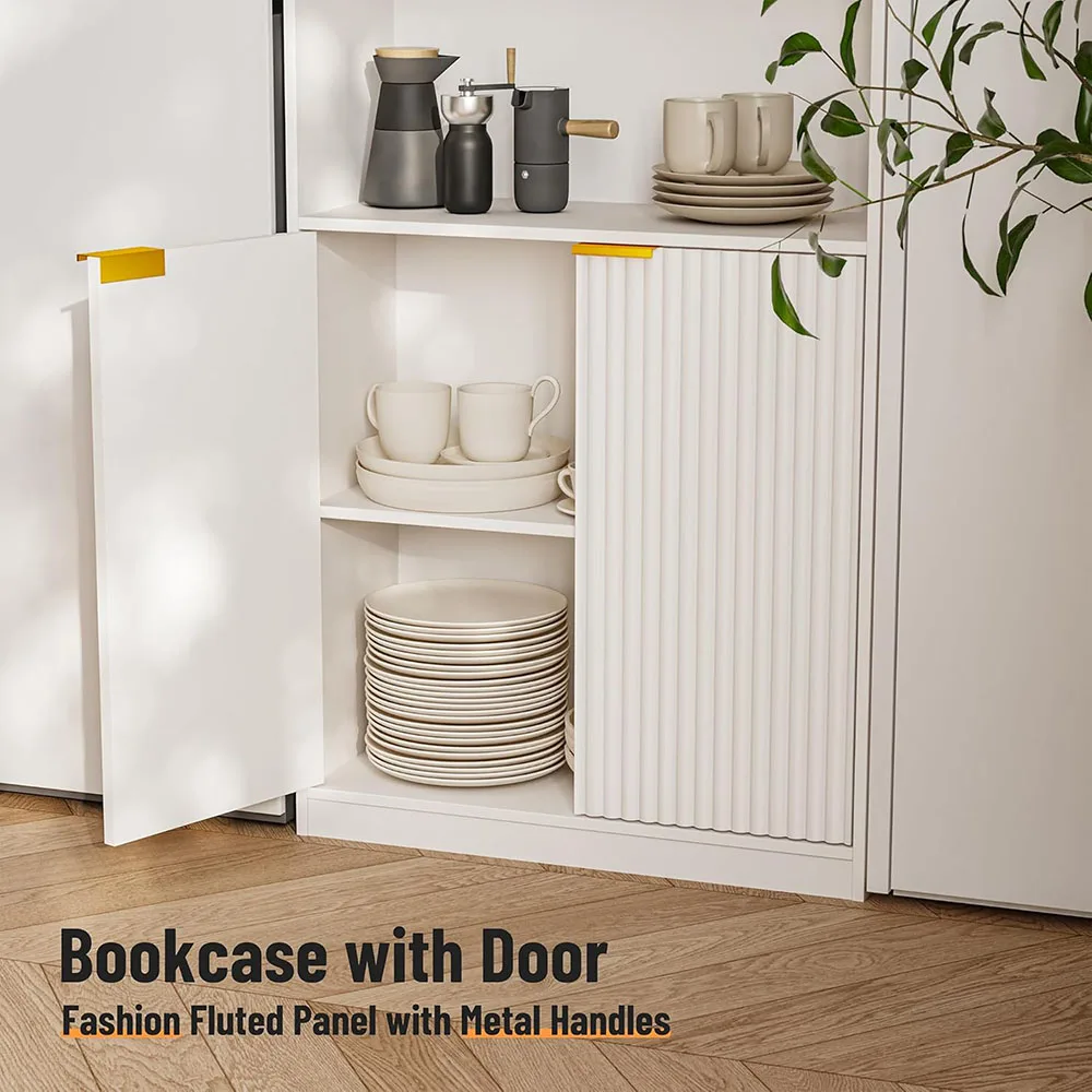 product modern white 6 tier wooden bookcase with cabinet doors home furniture for living room bedroom and home office bookshelves-3
