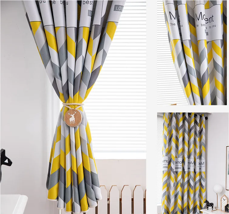 Hot selling Nordic style small size blackout printing curtain ready made  for kids room