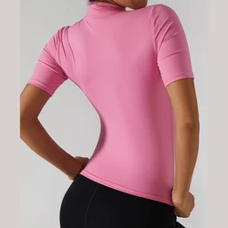 2022 New Arrival Solid Color High Stretch Workout T-shirts High Neck Compression Gym T-shirts Sweat-wicking Women Yoga T-shirts