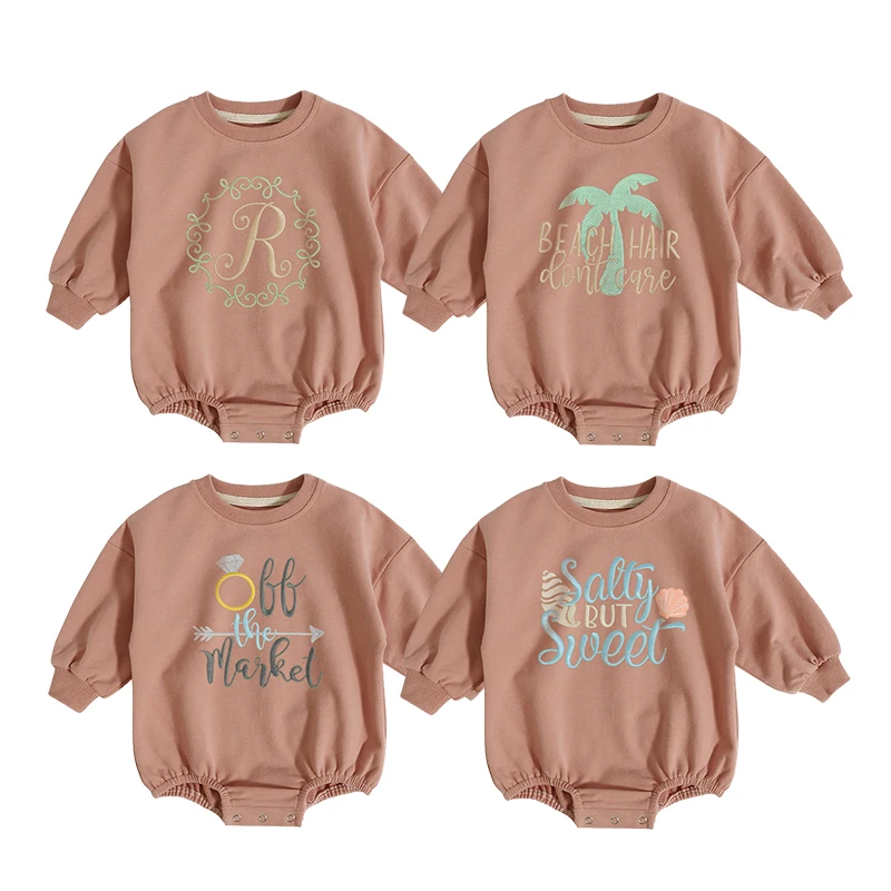Private Label Print Baby Romper Boutique Newborn Bodysuit Cotton Fleece Embroidery Toddler Sweatshirt Clothes