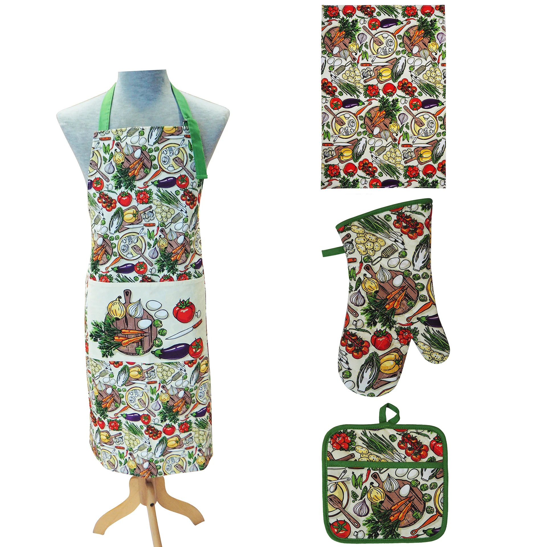 Printing Oven Mitts Pot Holder Tea Towel Shopping Bag Apron Set Cleaning Cooking Antifouling Household Apron Set