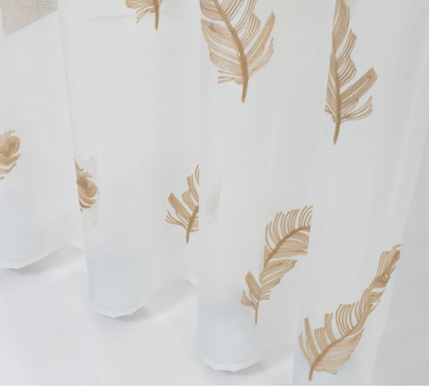 Light luxury feather embroidered pattern white sheer curtain for children's bedroom