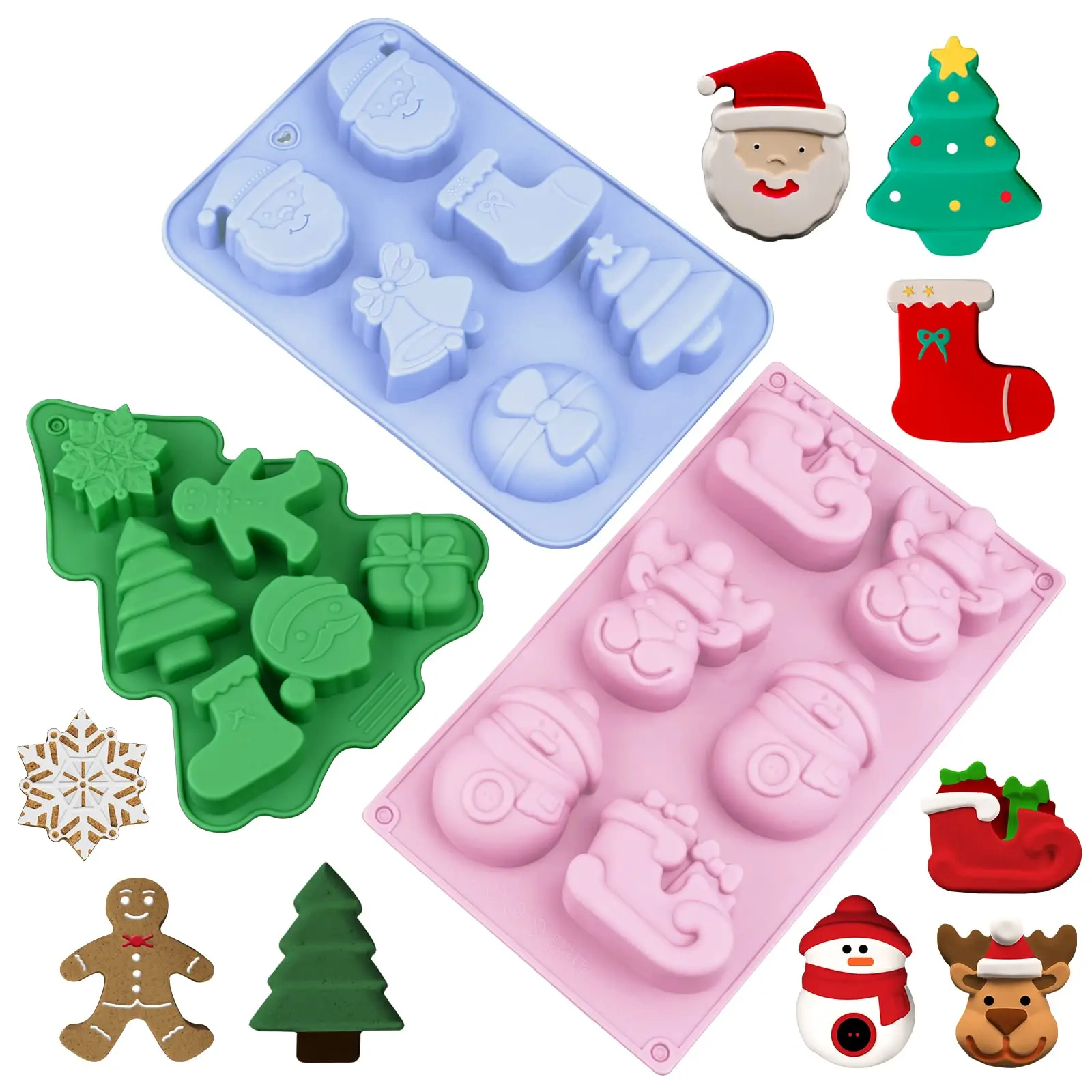 2021 US  Christmas Gingersnap Cookies Carton  Microwavable  Non Stick  Heat Resisting  Silicone Cake Mold Suit