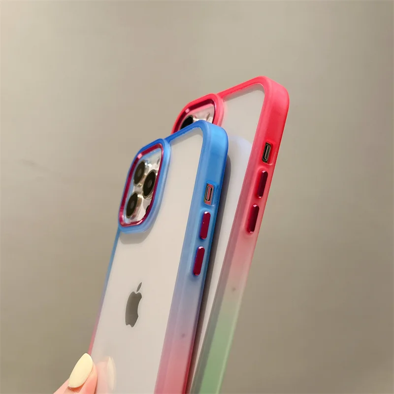 Luxury Gradient Clear Cell Phone Case For iPhone 15 14 13 12 11 Pro Max Soft TPU Bumper Hard Acrylic Back Cover