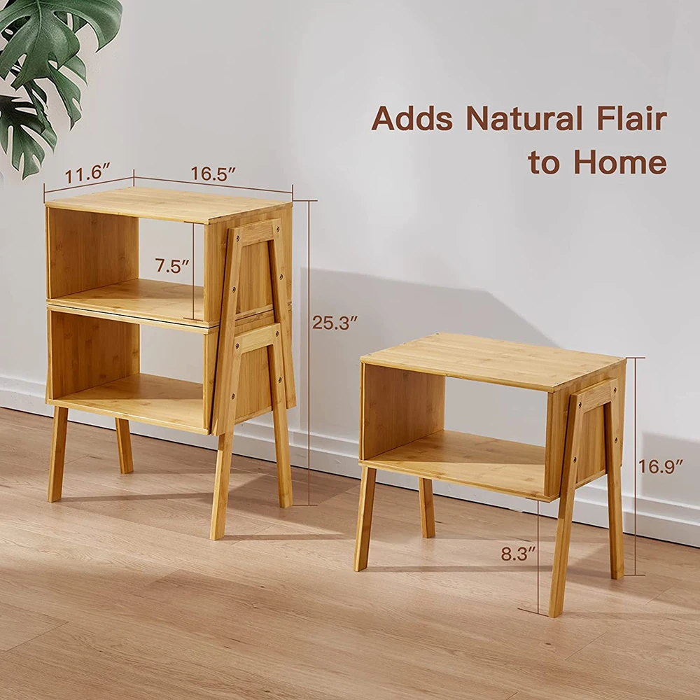 Bamboo Stackable Wood Nightstan Bedside Tables for Bedroom Storage factory