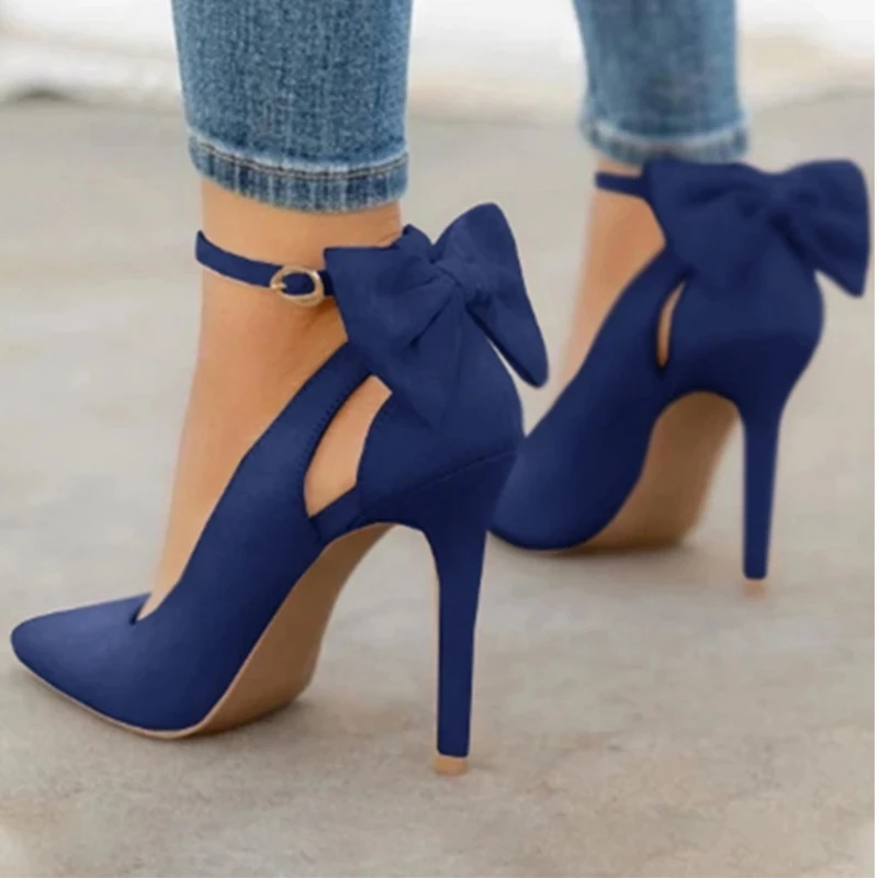 Fashion Plus Size 34-43 Bowknot Shoes Women Pointed Toe High Heels Woman Thin Heels Ladies Sexy Pumps Ladies Buckle Strap Shoes