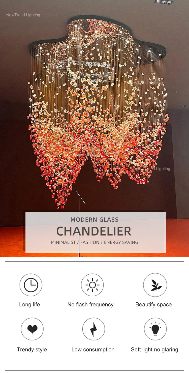CPL-261 Modern Hotel Lobby Villa Decoration Bespoke Fixtures Chandelier Custom Large Project LED Glass Hanging Light details