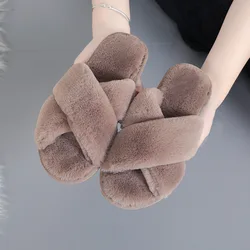 Women Home Soft Cozy Furry Slippers Femmes Peluche Indoor Plush Warm Fur Fluffy Slippers