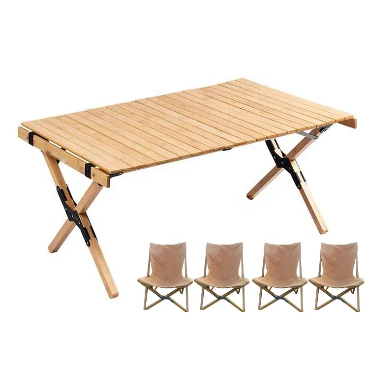 Picnic Table Outdoor Camping Table Portable Folding Table with 4 Seats Wooden 