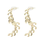 Copper Earring Best Sale Fashion 14K Gold Plated Copper Leaf Long Earring Gift Girl Wear Pendant Earring