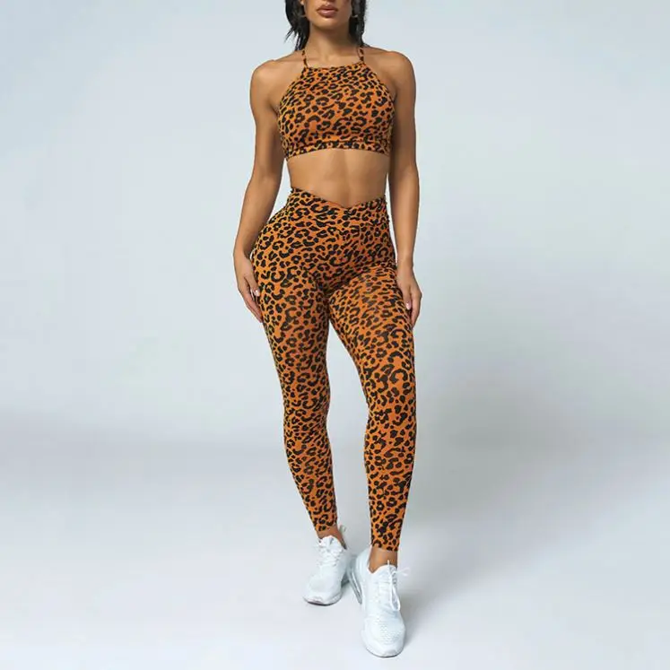 ECBC Sexy Ladies Running Leggings Orange Leopard Pattern Women Leggings Custom V shape Waisted Leggings With Scrunch Butt