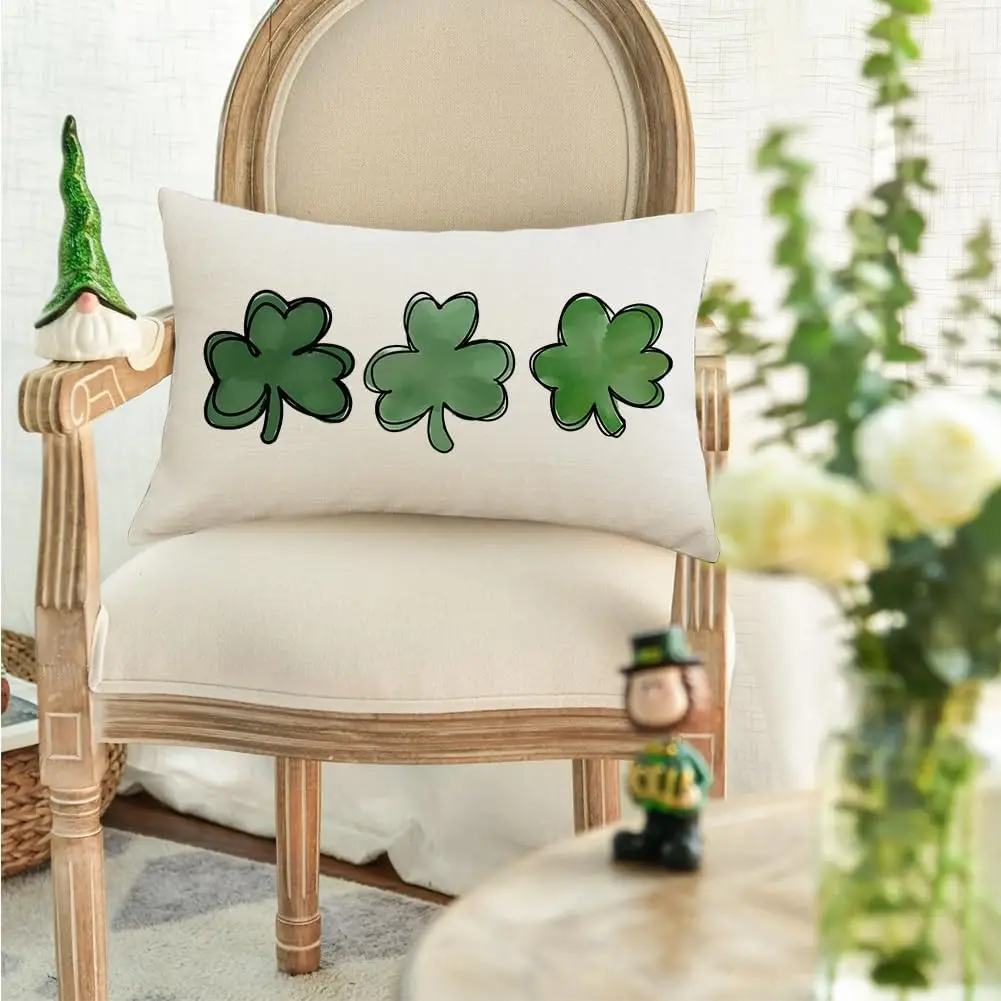 RABUSOFA St. Patrick's Day Decorative White Throw Pillows 12x20 Inch Lucky Clover Cushion Case Green Shamrock Sofa Decoration Hf90a9e62976a46c8a574c2cf97dd35c9r