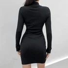 Clothes Fashion Slim Sexy Solid Color Long Sleeve Clothes Stand Collar Zipper Embroidered Women's Dress