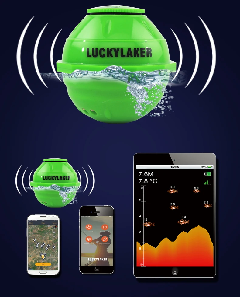 Lucky FF916 Sounder Sonar Wireless WIFI Fish Finder 135feet(45m) Depth Sea  Fish Detect Finder For IOS Android portable