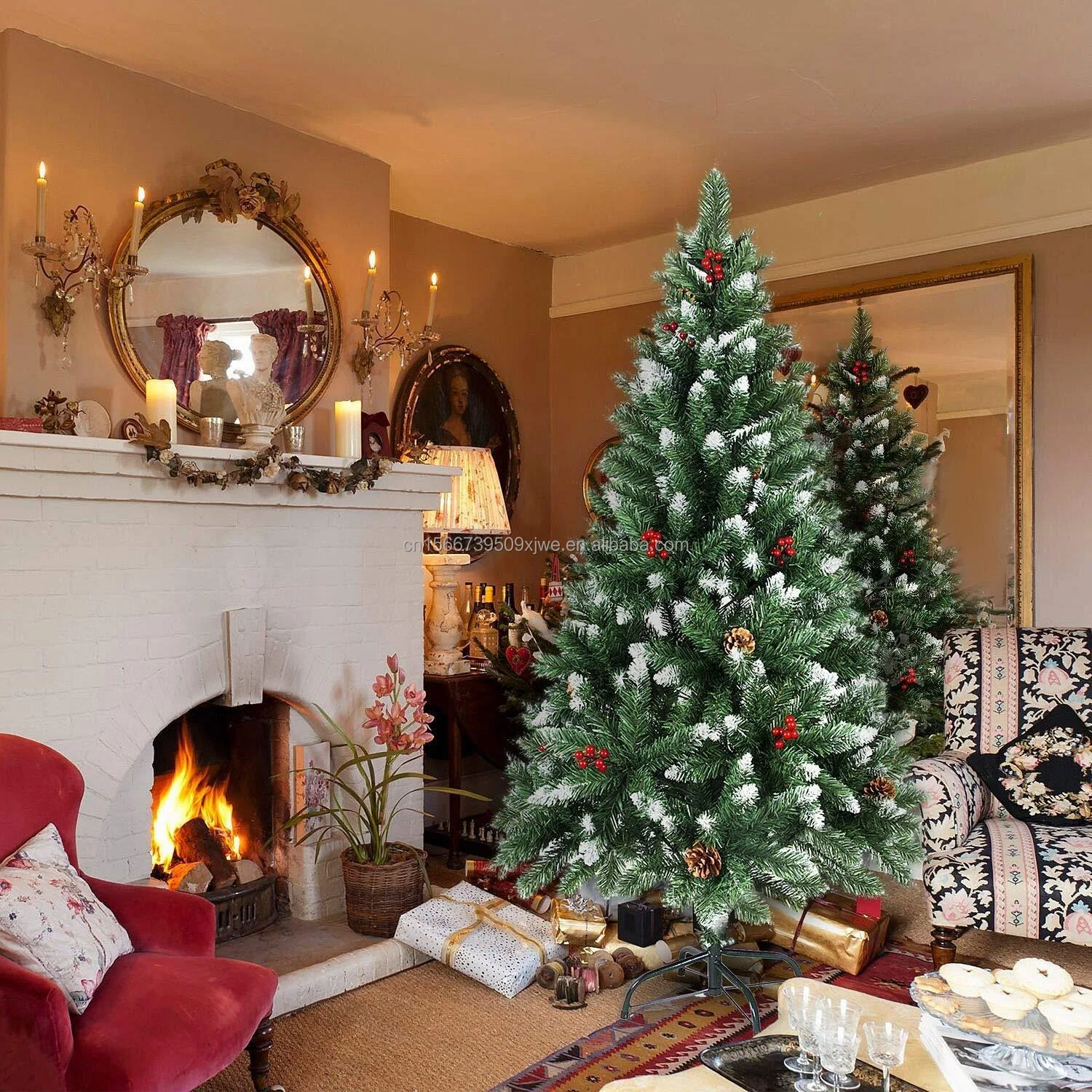 Luxury Artificial Christmas Tree Decorated with Pine Cones, Berry Clusters, Frosted Branches and Pot Base for Home Decor manufacture
