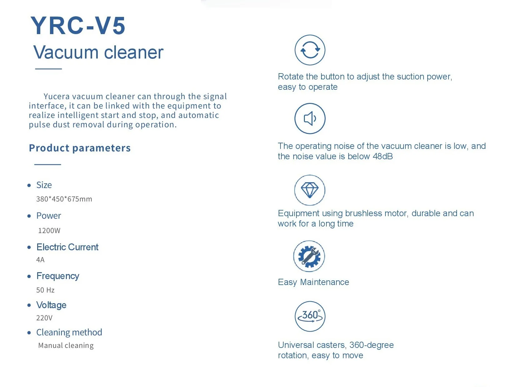 Factory Price Yucera V5 High Efficiency Vacuum Cleaner Dust Extractor - Professional Grade