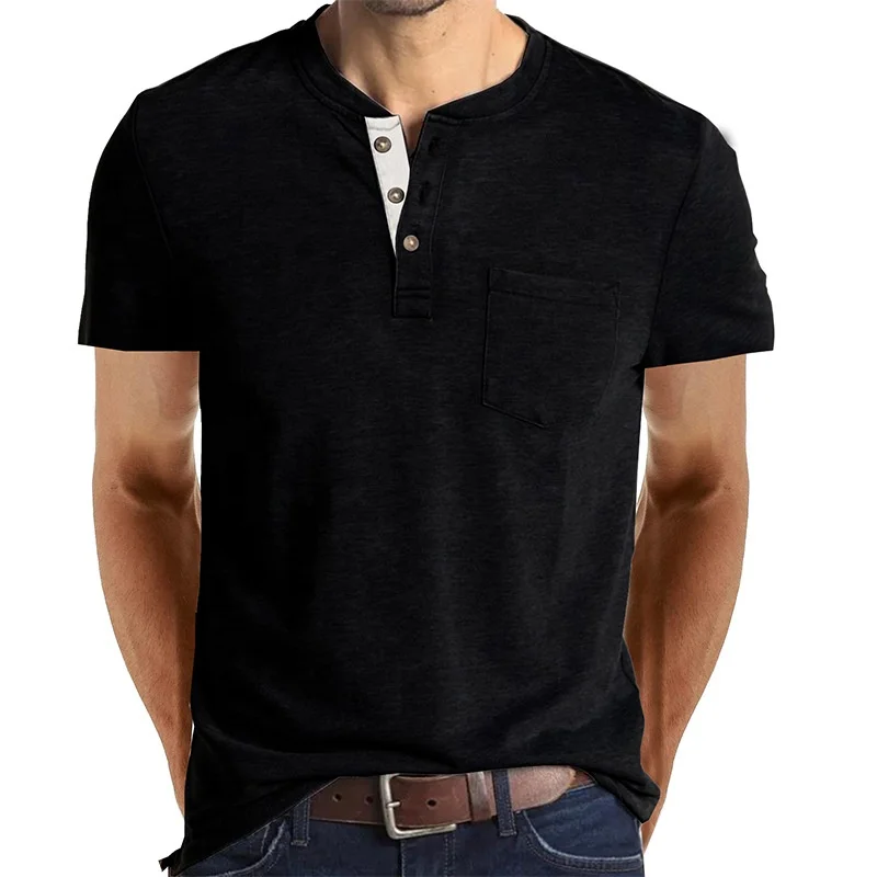 Custom Logo Short Sleeve Round Neck Pocket Button Polo T-Shirt Casual Men's T-Shirts