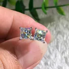 Cz 925 Silver Stud Earring Custom 925 Sterling Silver Square Princess Cut Cz Cubic Zirconia Stud Earrings