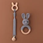 Crochet Crochet Cotton Cute Bunny Wooden Rattle Tassel Braid Baby Pacifier Clip/Baby Wooden Teether