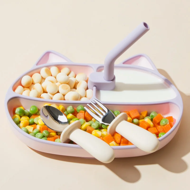 Hot Selling BPA Free Silicone Spoon Bib Drinking Cup Kids Tableware Feeding Set Silicone Baby Plate Bowl